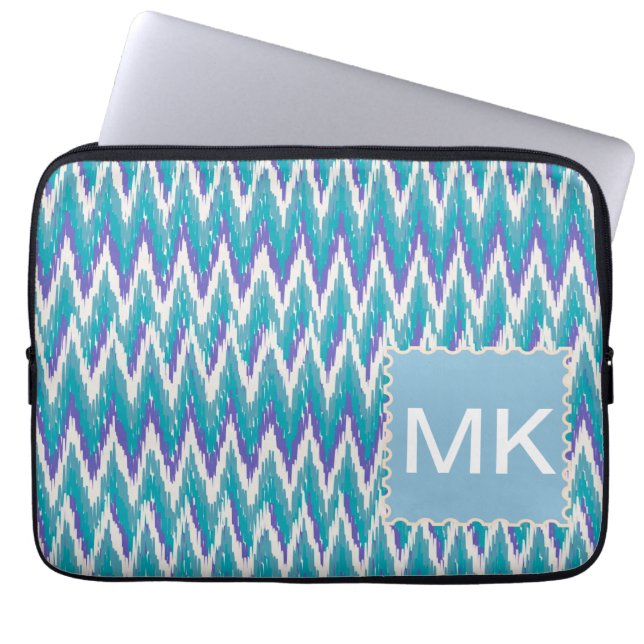 Aquamarines und Amethyst iKat ZigZag-Muster Laptopschutzhülle (Vorderseite)