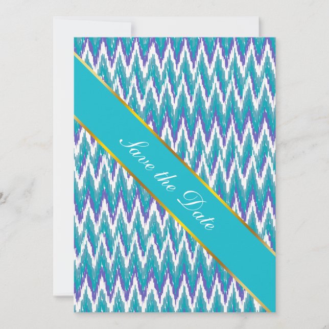 Aquamarines und Amethyst iKat ZigZag-Muster Save The Date (Vorderseite)
