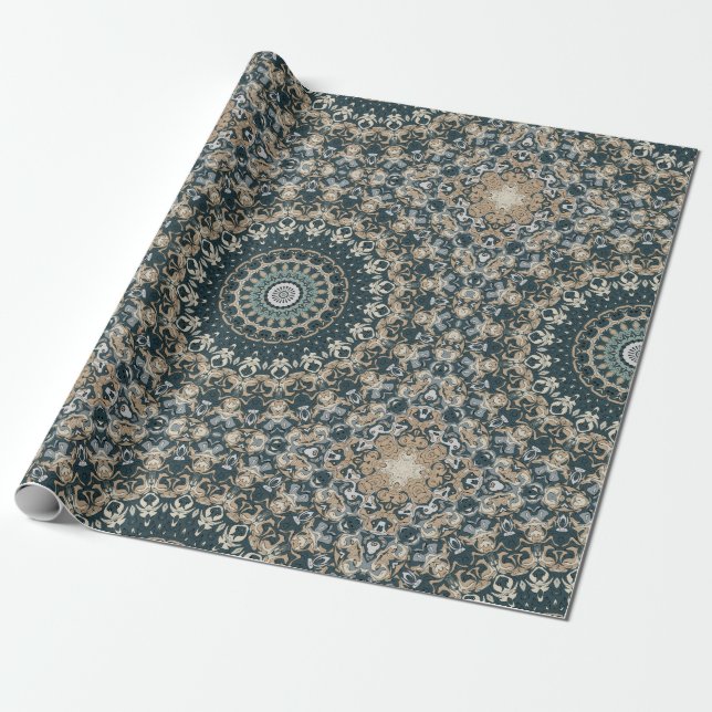 Aquamarines und beige Mandala-Muster Geschenkpapier (Ungerollt)