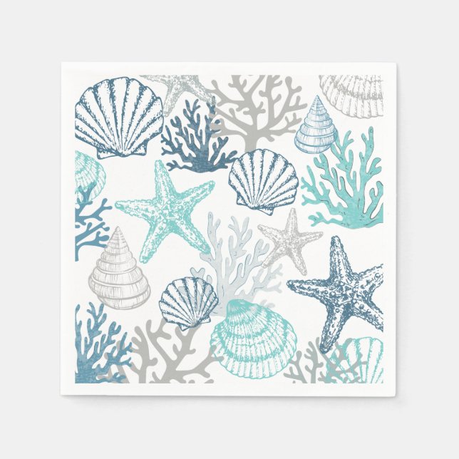 Aquamarines und blaues Seashell-Muster Serviette (Vorderseite)