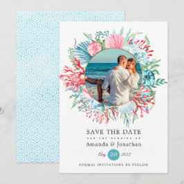 Aquamarines und Coral Summer Beach Wedding Foto Re Save The Date