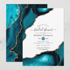 Aquamarines und Gold Agate Brautparty Einladung