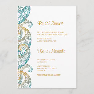 Aquamarines und Gold Indian Paisley Brautparty Einladung