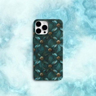 Aquamarines und goldenes Blumenmuster iPhone 14 Pro Max Hülle