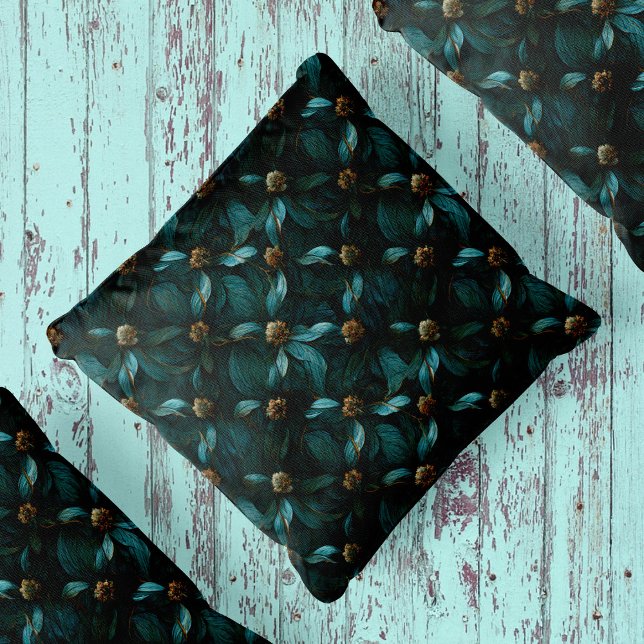 Aquamarines und goldenes Blumenmuster Kissen (Von Creator hochgeladen)