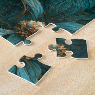 Aquamarines und goldenes Blumenmuster Puzzle