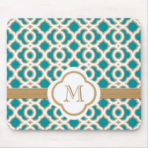 Aquamarines und Goldmarokkanisches mit Monogramm Mousepad