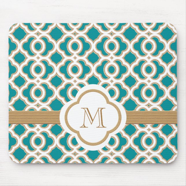 Aquamarines und Goldmarokkanisches mit Monogramm Mousepad (Vorne)