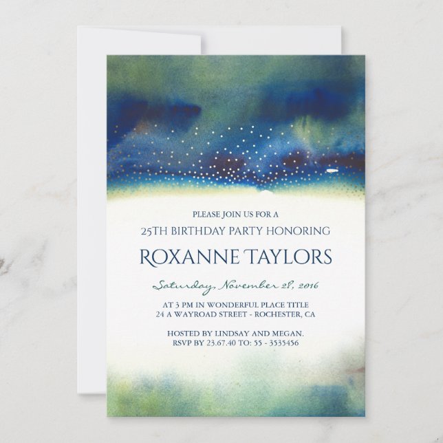 Aquamarines und Goldwatercolor-modernes Einladung (Vorderseite)