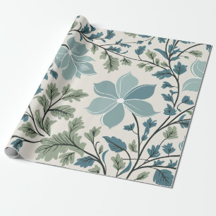 Aquamarines und grünes Blumenmuster auf Cremes Hin Geschenkpapier