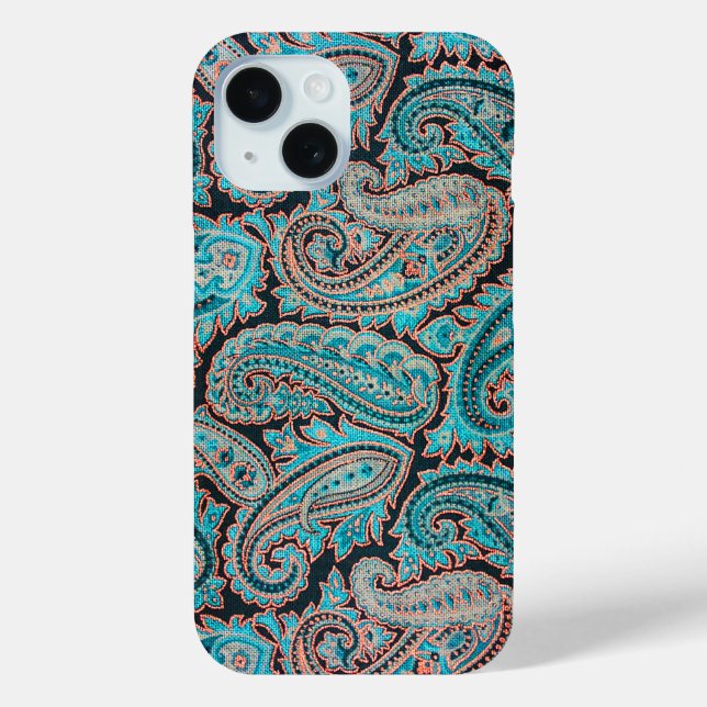 Aquamarines und korallenförmiges Paisley-Muster Case-Mate iPhone Hülle (Rückseite)