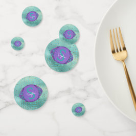 Aquamarines und Lila Mermaid-Scales Monogramm-Part Konfetti