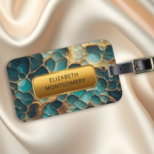 Aquamarines und luxuriöses Gold mit eleganten Name Gepäckanhänger