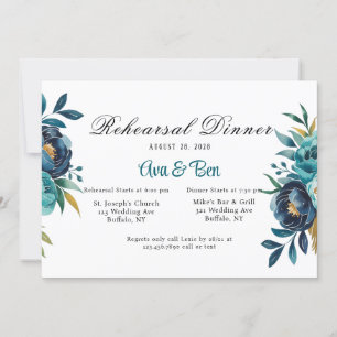 Aquamarines und Navy Blue Peony Probe Dinner Einladung