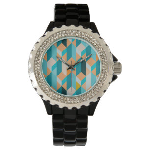 Aquamarines und orange Form-Muster Armbanduhr