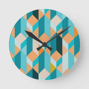 Aquamarines und orange Form-Muster Runde Wanduhr