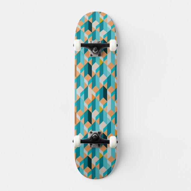 Aquamarines und orange Form-Muster Skateboard (Vorderseite)