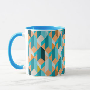 Aquamarines und orange Form-Muster Tasse