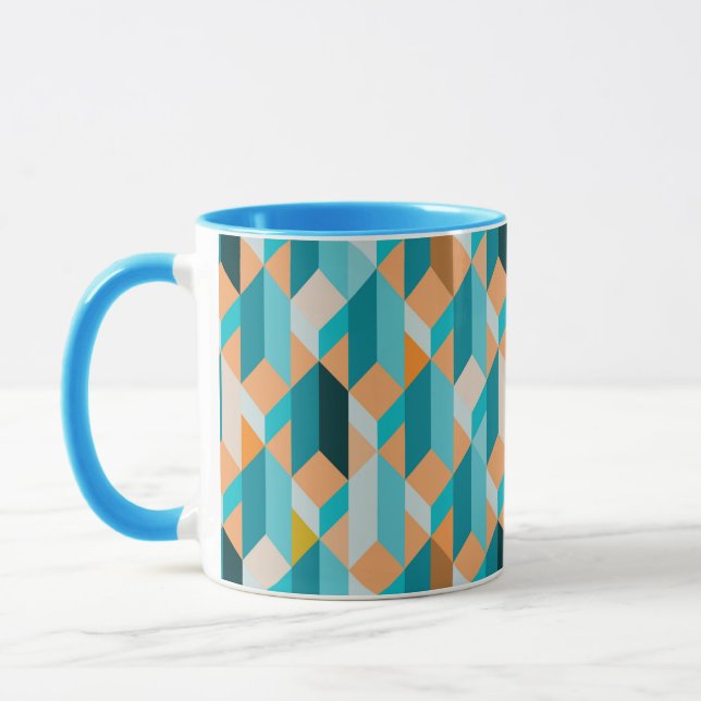 Aquamarines und orange Form-Muster Tasse (Links)