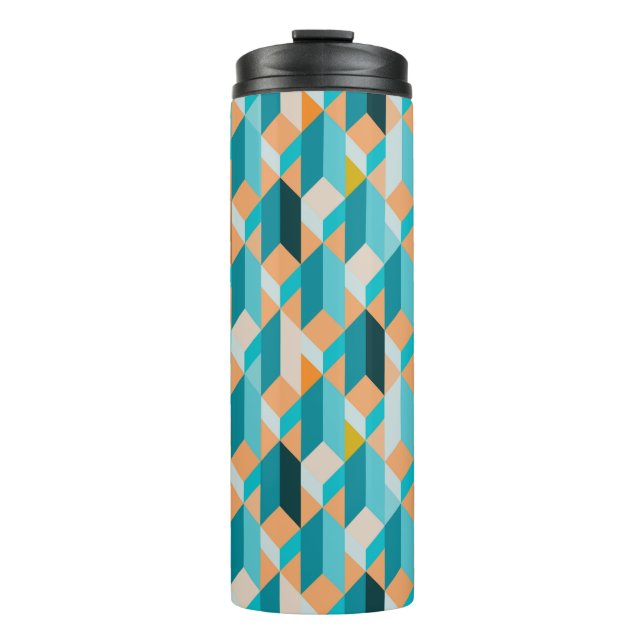 Aquamarines und orange Form-Muster Thermosbecher (Vorderseite)