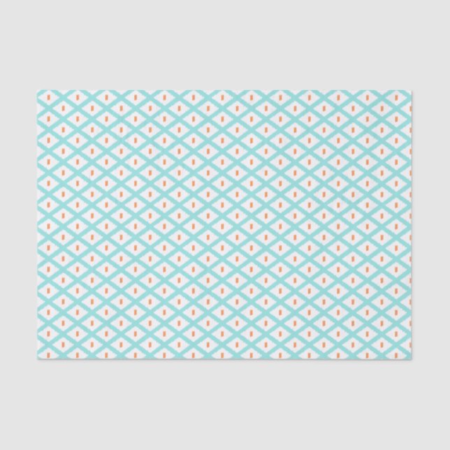Aquamarines und orangefarbenes Ethnic Tribal-Ikat- Seidenpapier (Vorderseite)
