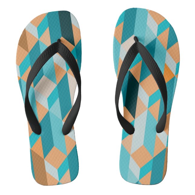 Aquamarines und orangefarbenes Muster Flip Flops (Fußbett)