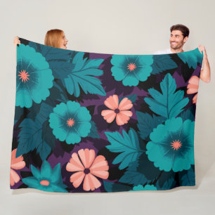 Aquamarines und Peach Floral Muster auf Lila Hinte Fleecedecke