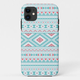 Aquamarines und rosa Azteken-Stammmuster iPhone 11 Hülle