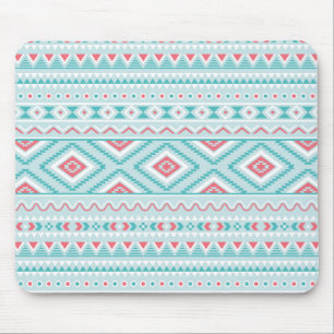 Aquamarines und rosa Azteken-Stammmuster Mousepad