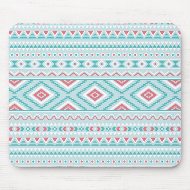 Aquamarines und rosa Azteken-Stammmuster Mousepad (Vorne)
