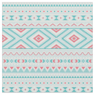 Aquamarines und rosa aztekisches Stammes- Muster Stoff