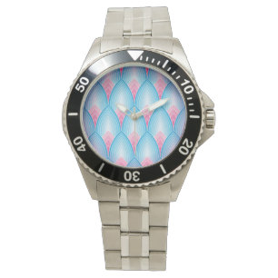 Aquamarines und rosa Blumenblatt-Muster Armbanduhr