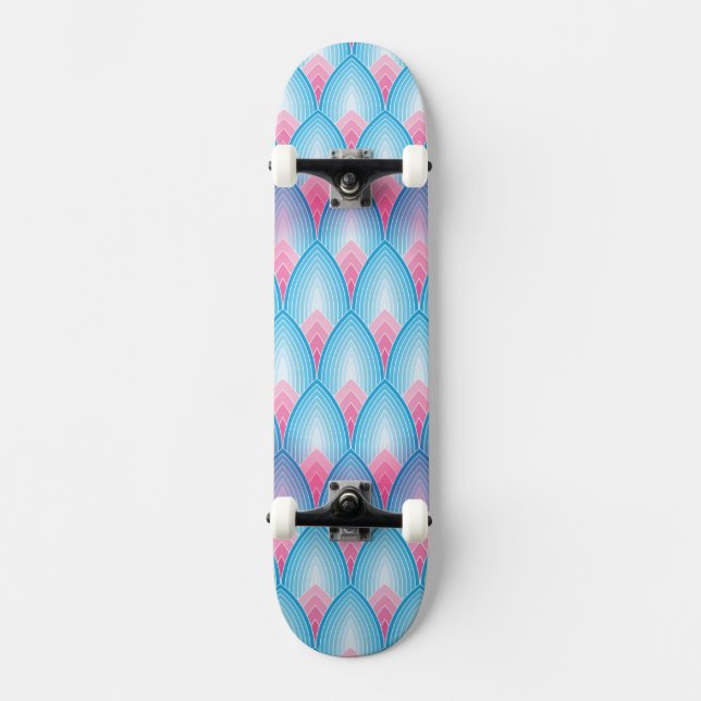 Aquamarines und rosa Blumenblatt-Muster Skateboard (Vorderseite)