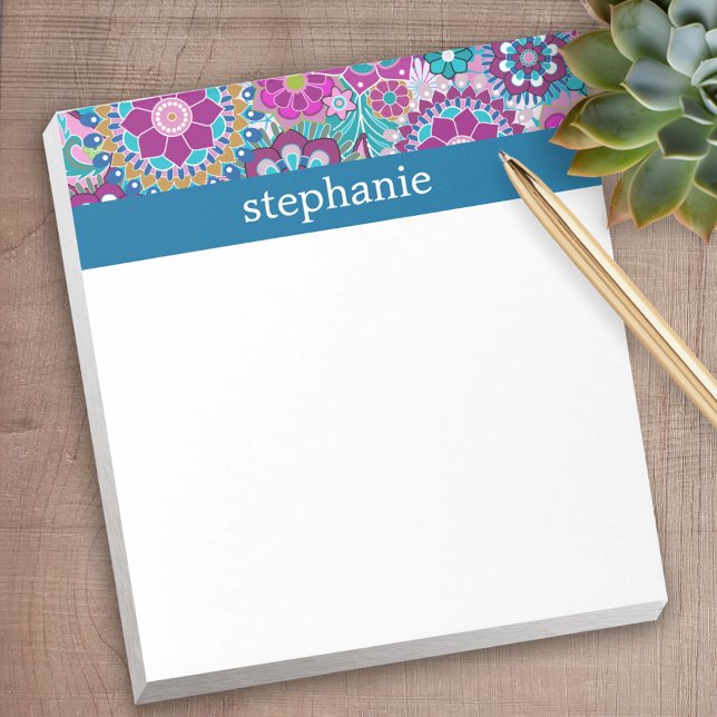 Aquamarines und rosa Blumenmuster mit individuelle Notizblock (Personalized Notepad)