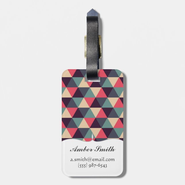 Aquamarines und rosa Dreieck-Muster Gepäckanhänger (Rückseite vertikal)