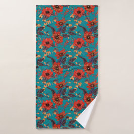 Aquamarines und rotes Blumenmuster Badehandtuch