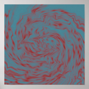 Aquamarines und rotes Liquid Art Poster