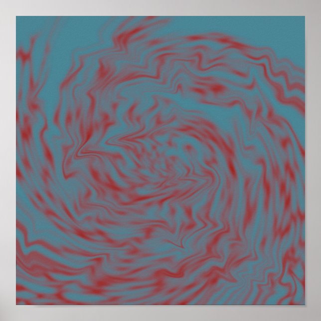 Aquamarines und rotes Liquid Art Poster (Vorne)