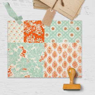 Aquamarines und rotes Patchwork Junk Journal Scrap