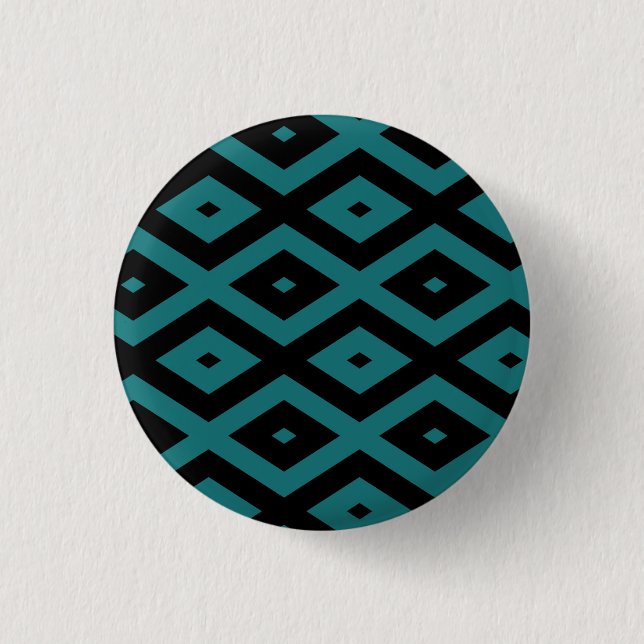 Aquamarines und schwarzes Diamantmuster Button (Vorderseite)