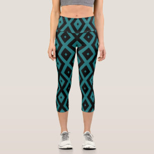 Aquamarines und schwarzes Diamantmuster Capri Leggings