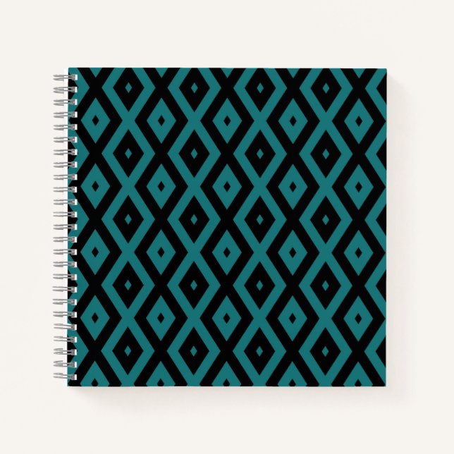 Aquamarines und schwarzes Diamantmuster Notizbuch (Vorderseite)