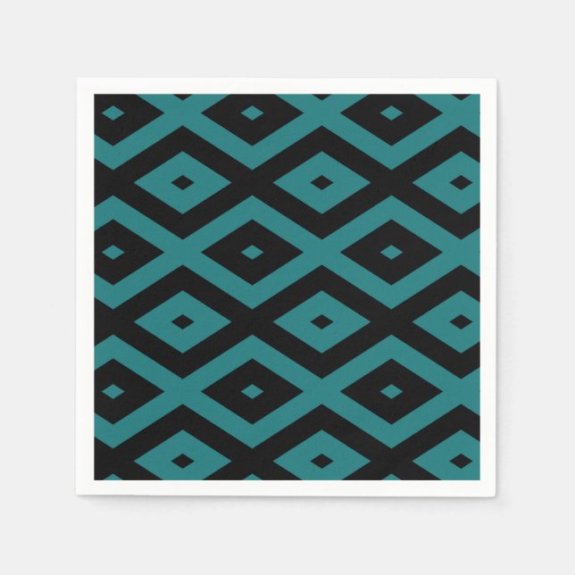 Aquamarines und schwarzes Diamantmuster Serviette (Vorderseite)