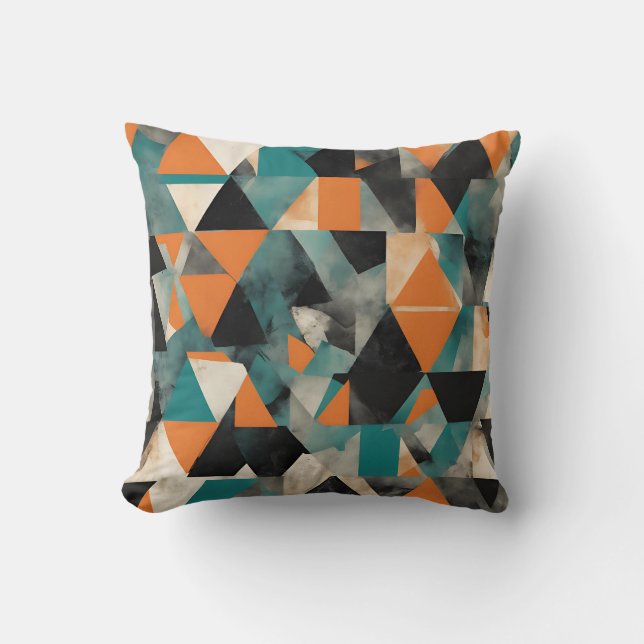 aquamarines und senffarbenes geometrisches Muster Kissen (Vorderseite)