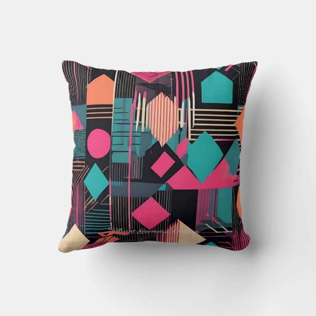 aquamarines und senffarbenes geometrisches Muster Kissen (Rückseite)