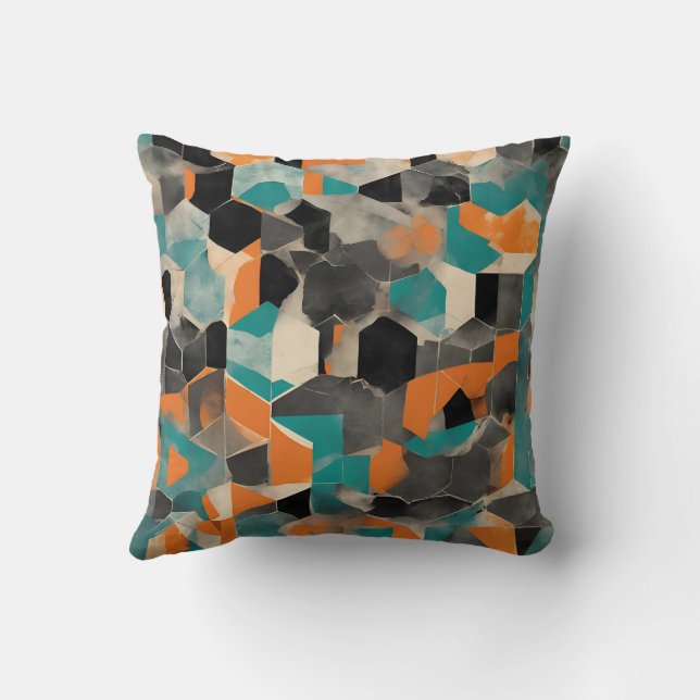 aquamarines und senffarbenes geometrisches Muster Kissen (Rückseite)