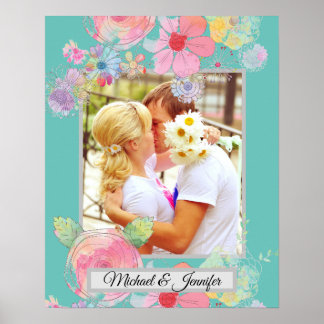 Aquamarines und Shabby Chic Blumenbenutzerdefinier Poster