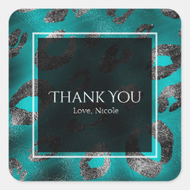 Aquamarines und silbernes Leopard Print-Gastgesche Quadratischer Aufkleber