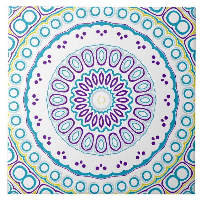 Aquamarines und violettes Mandala-Muster Fliese (Vorderseite)