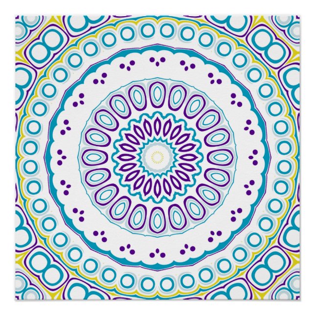 Aquamarines und violettes Mandala-Muster Poster (Vorderseite)